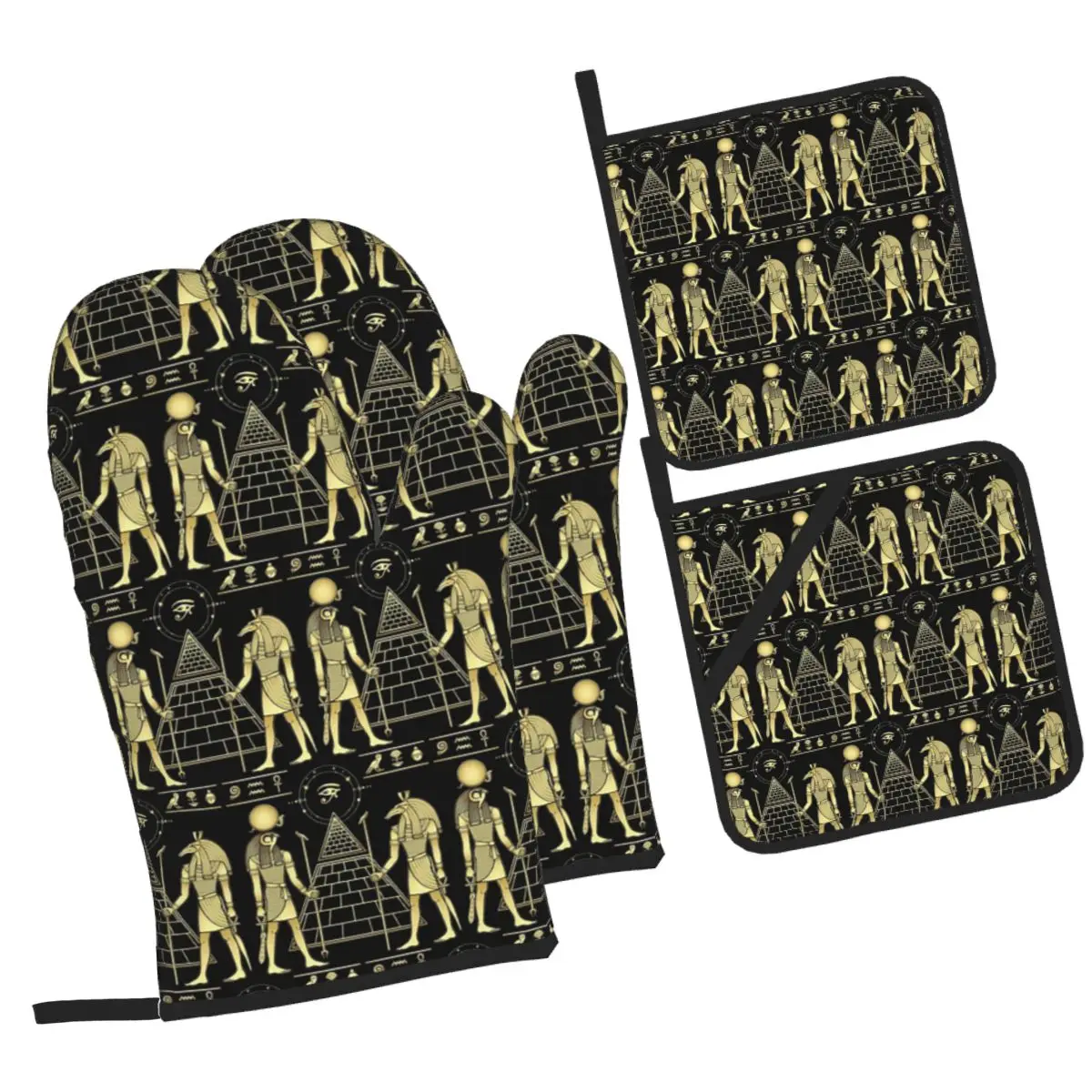 Egyptian God Ra And Seth Oven Mitts and Pot Holder Sets of 4 for Baking Kitchen Cooking BBQ Resistant Non-Slip Gloves