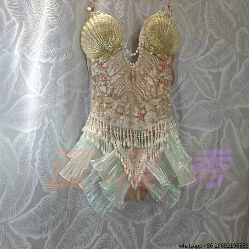 Celebrity Luxury Mermaid Bead Embroidery Flower Lace Onesie Pearl Electronic Music Festival Carnival Dance Dress
