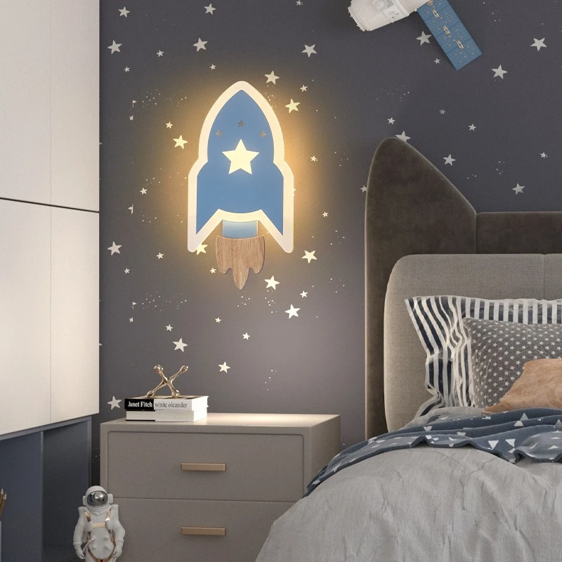 Cartoon LED Rocket Wall Lamp Modern Eye Protection  Passageway Study Bedside Star Rocket Wall Lamp for Kid Room Easy To Install