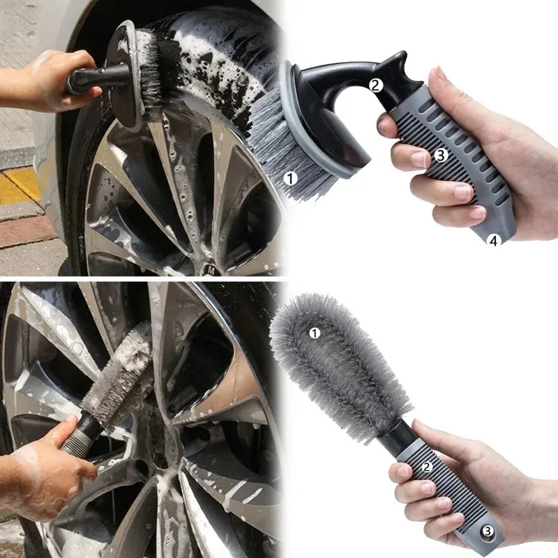 Tragbare Auto-Radbürste, spezielle Reifenbürste, Stahlring, Dekontamination, Reinigung, gebogener Griff, Autowäsche, T-förmige Teppichbürste