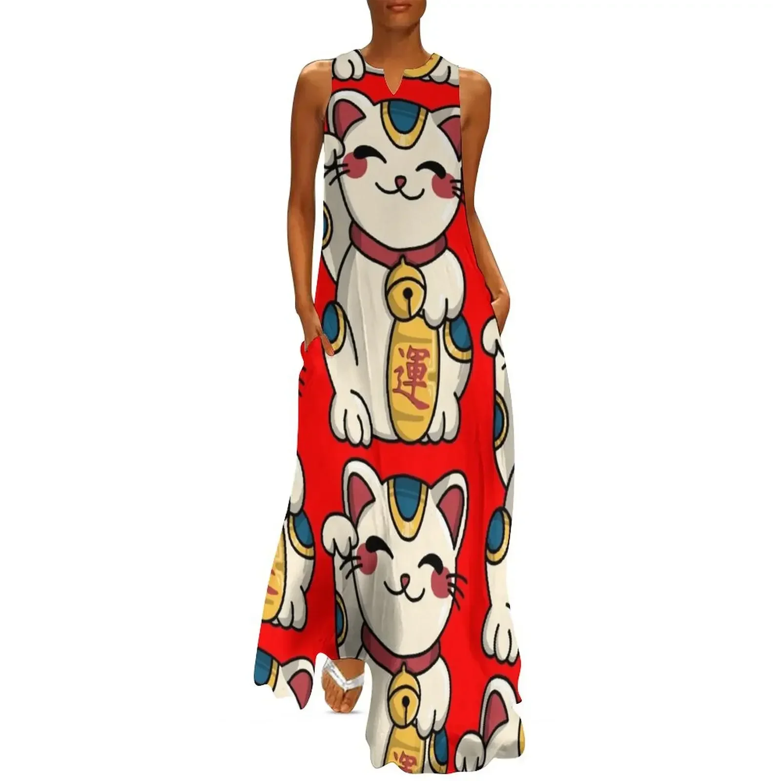 

Lucky cat Long Dress luxury dresses birthday dress for women summer dresses evening dresses ladies Dress