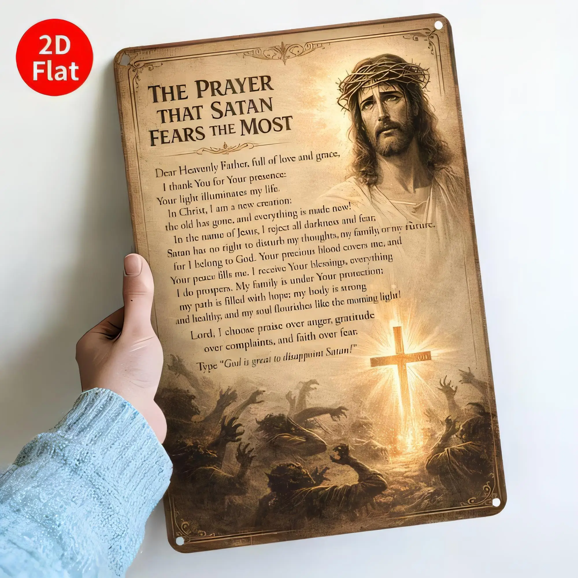 Tin Sign  Metal Plaque “The Prayer That Satan Fears The Most” Vintage Religious Quote Wall Art for Church Home Decor, Rustic Bro