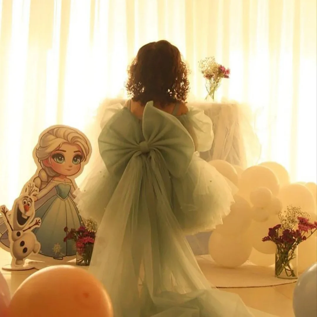 Vestido de niña de flores verde personalizado para boda con lazo hasta la rodilla niña hinchada fiesta de cumpleaños para niños vestidos de primera comunión