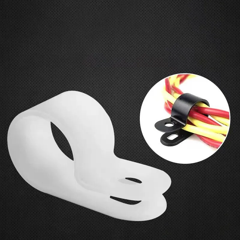 50pcs White/Black R-Type Nylon Cable Clamp Plastic P Clips Black Nylon Fasteners Cable Mounting Fix Hardware Electrical Fittings