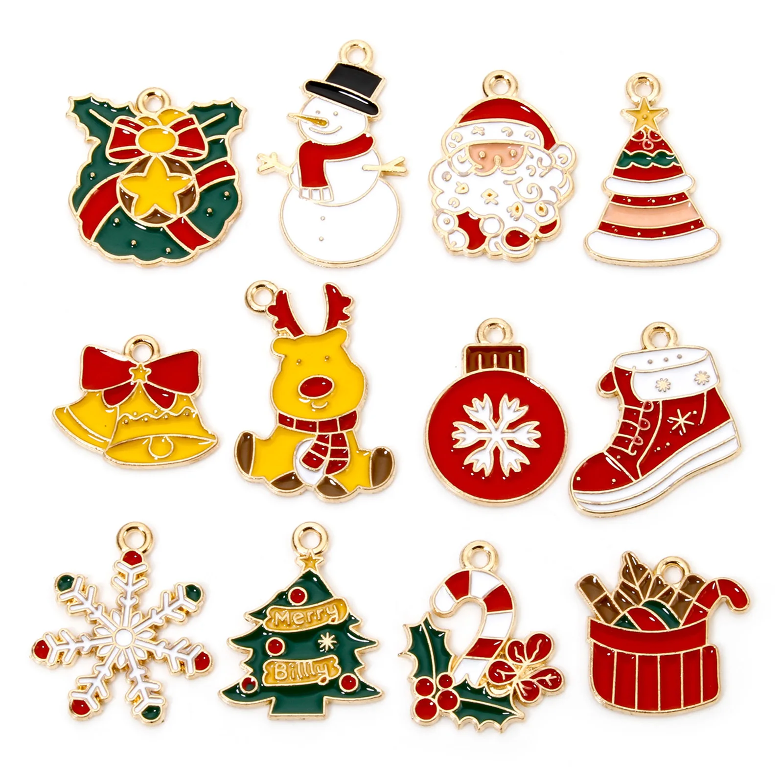 Fashion Zinc Based Alloy Christmas Series Charms For Jewelry Making Gold Plated Snowman Gift Box Enamel Pendant DIY 20PCs