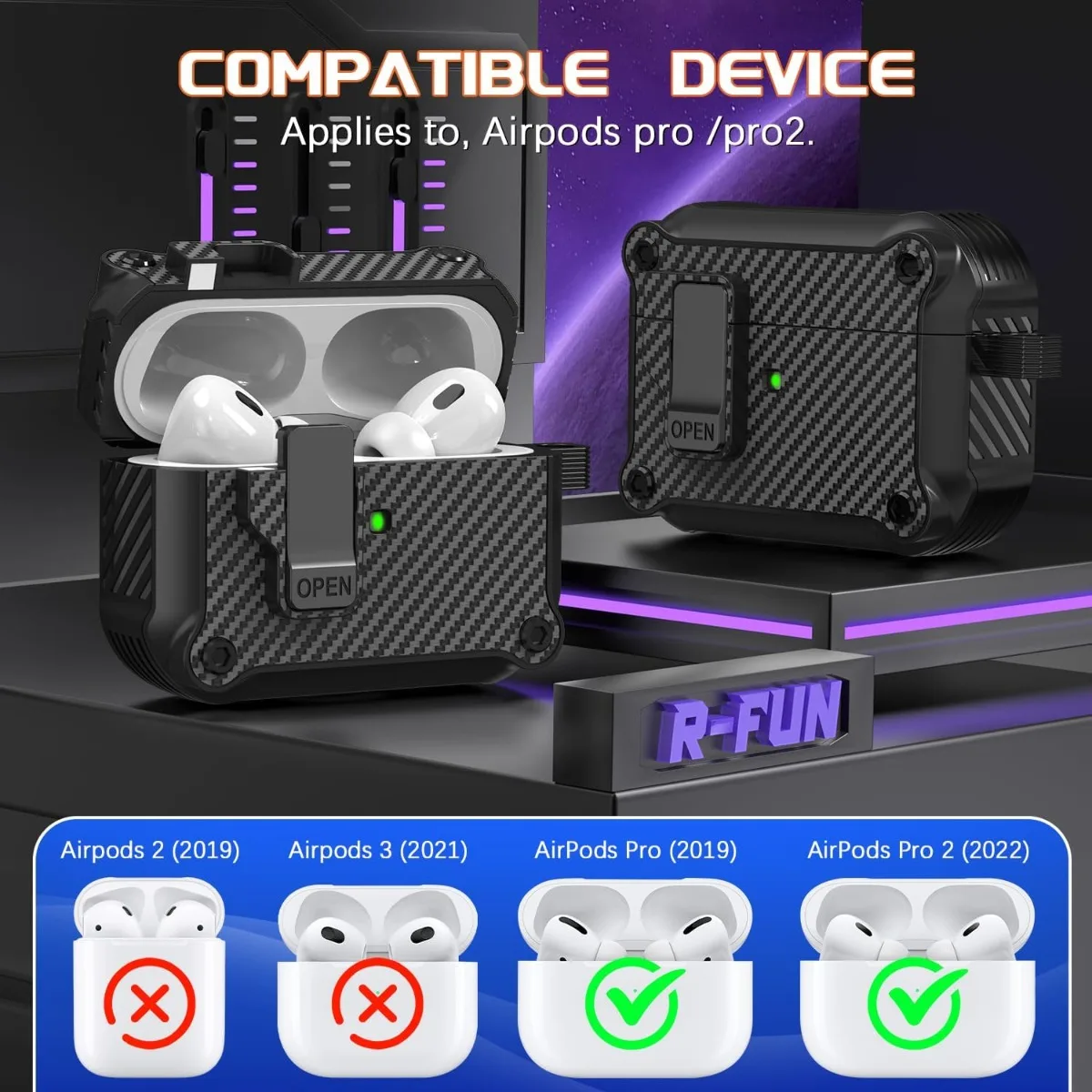 With Compatible For AirPods Pro 3 Case Full Drop Protection Auto Pop-Up Lid Design For AirPods Pro3 Fiber texture With Hook - Image 5