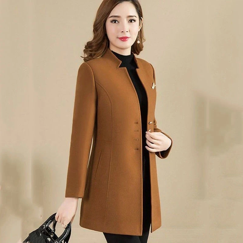 2023 New Autumn Winter Fashion Woolen Jacket Women\'s Loose Mid Long Single-Breasted Wool Coats Female Outerwear Windbreaker