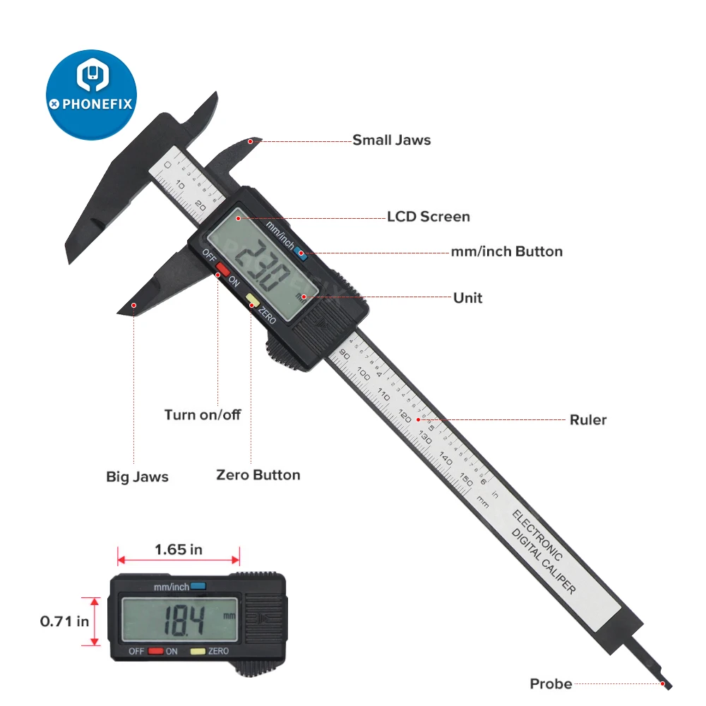 Calibrador Digital de 150mm, calibrador Vernier electrónico, Dial de fibra de carbono, micrómetro, regla Digital, herramienta de medición