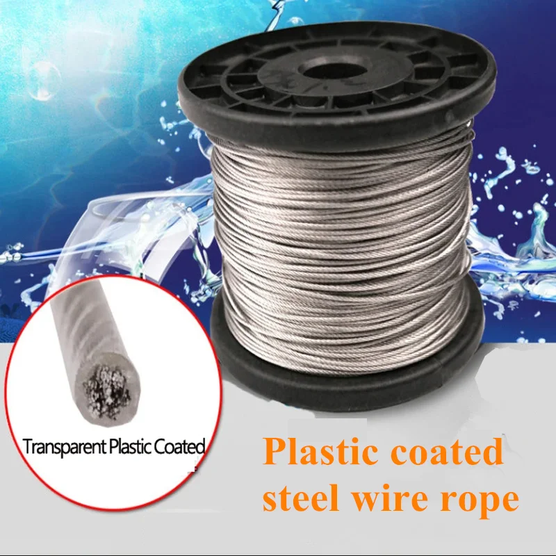 

100 Meter Steel wire rope with PVC Coated Flexible Soft Transparent Cable Lighting Curtain Cord Suspension ropes 0.5 to 8 mm