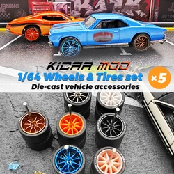 1/64 Wheels with Detachable Rubber Tires Ten Spokes 12.7mm for Model Cars Refiting Parts for Hotwheels (5 sets for 5 Cars)