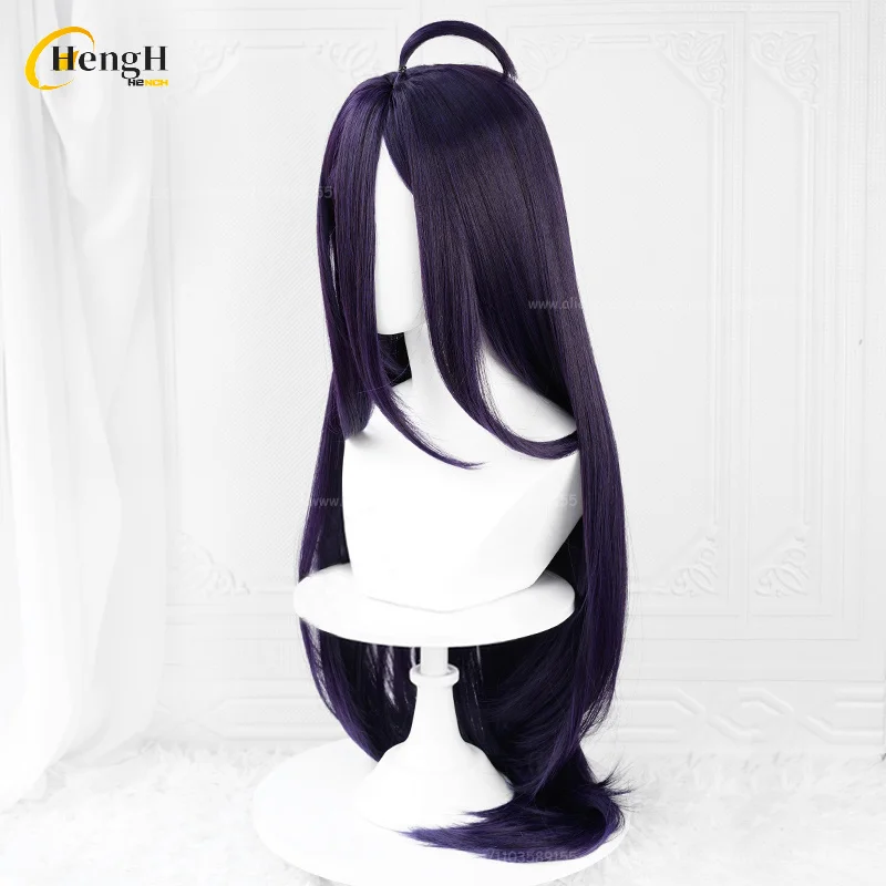 In Stock Anime Albedo Synthetic Wig Long 100cm Dark Purple Cosplay Wig And Horns Heat Resistant Hair Party Woman Wigs + Wig Cap