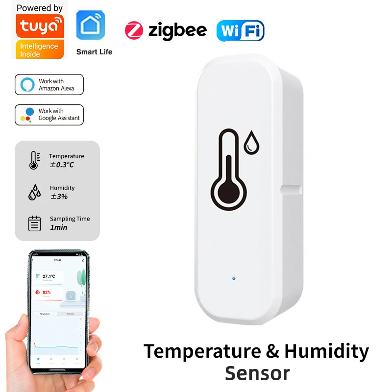 

Tuya WiFi/ZigBee Temperature And Humidity Sensor Smart life APP Remote Indoor Thermometer For Home Work With Alexa Google Home