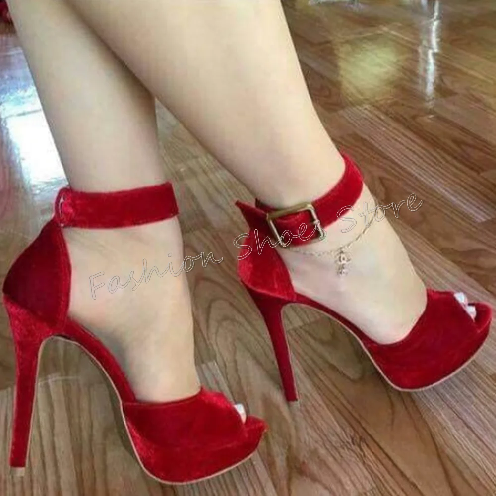 

Red Peep Toe Platform Ankle Buckle Sandals Stilettos High Heels High Heel Shoes for Women Heels 2024 New Zapatos Para Mujere