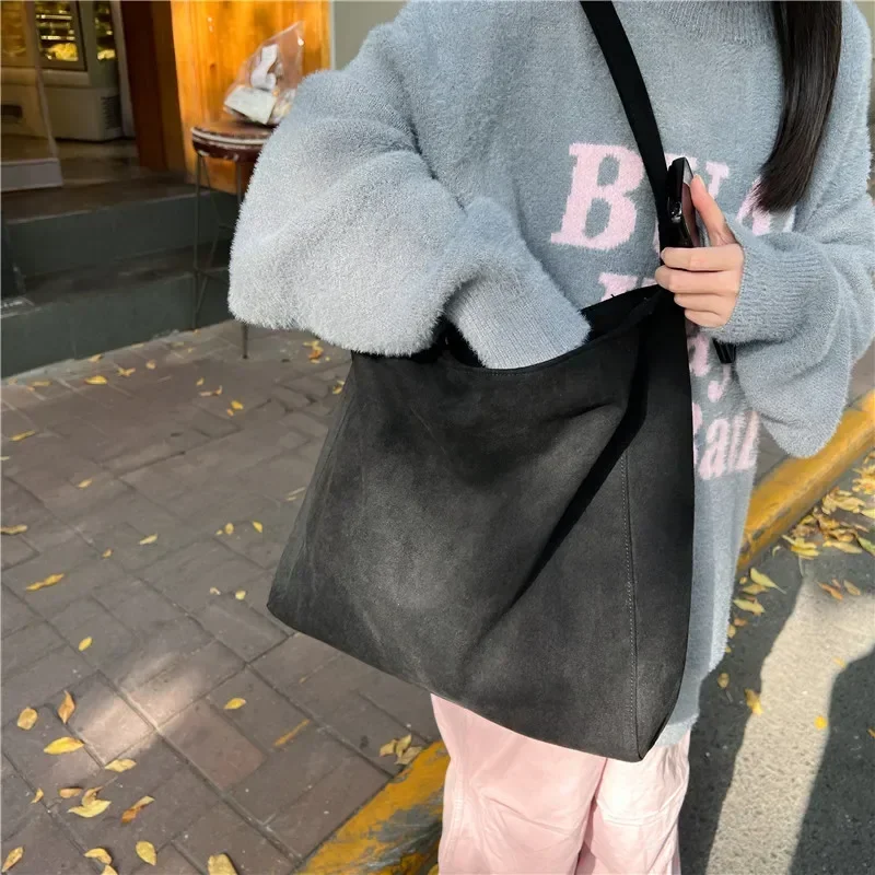 Large Capacity Faux Suede Shoulder Bags Simple Solid Versatile Commuting Bags for Women 2024 Casual Fashion High Quality Tote