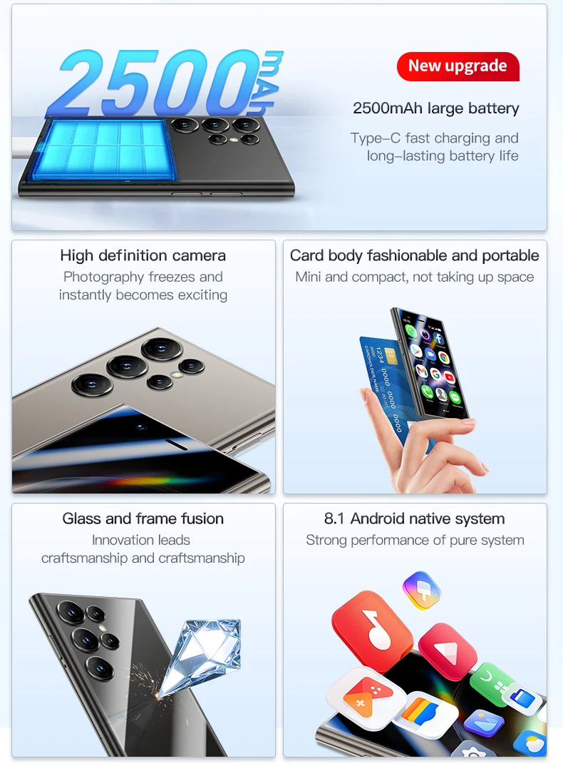 SOYES S24 Pro Max 4G Mini Smartphone 3.0inches MTK Quad Core 2GB RAM 16GB ROM Dual SIM Card 5MP 2500mAh Android CellPhone