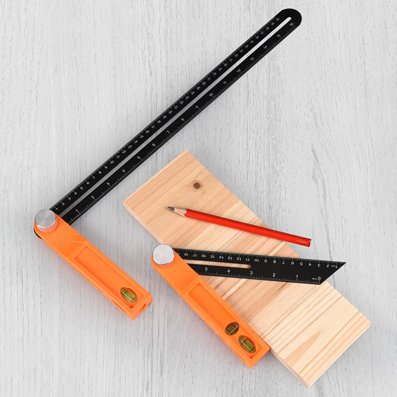 T-Bevel movable Level Ruler Woodworking Angle Ruler Gauges Tri Square Sliding with Wooden Handle Level Measuring Tool Protractor