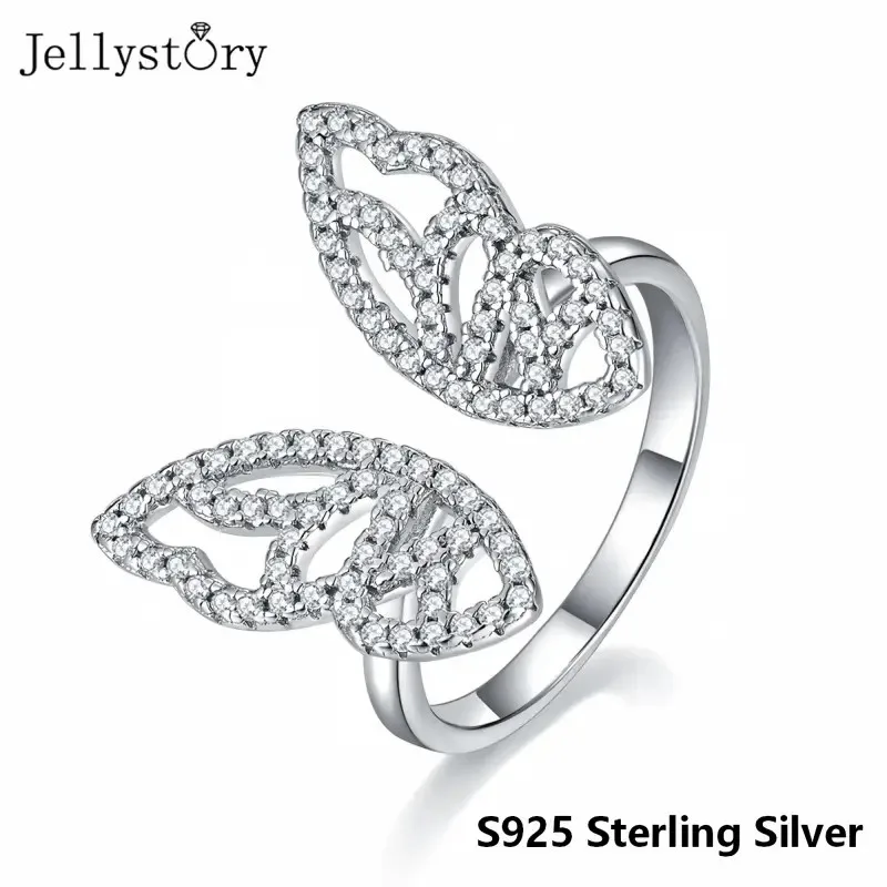 JellyStory Light Luxury Micro Inlaid Ring for Her, S925 Silver French Butterfly Design, Fashion Adjustable Open Gift