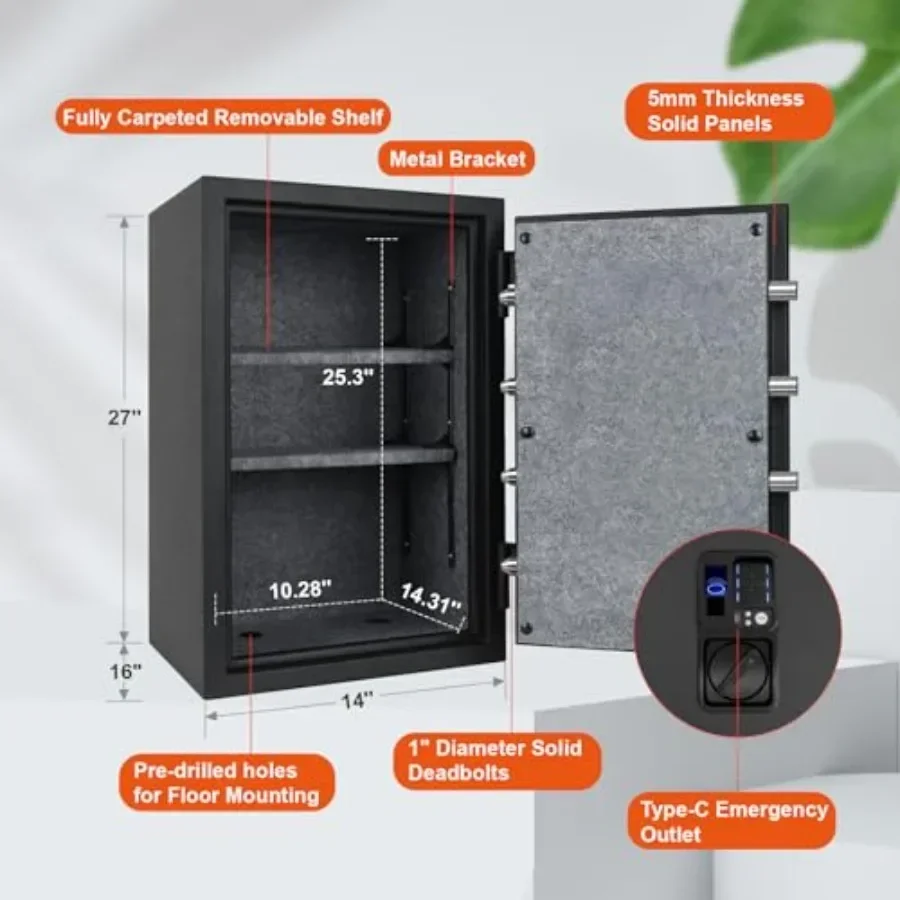 3.5 Cu Feet Biometric Fireproof Safe Box Finger Vein Fire Resistant Security Safe