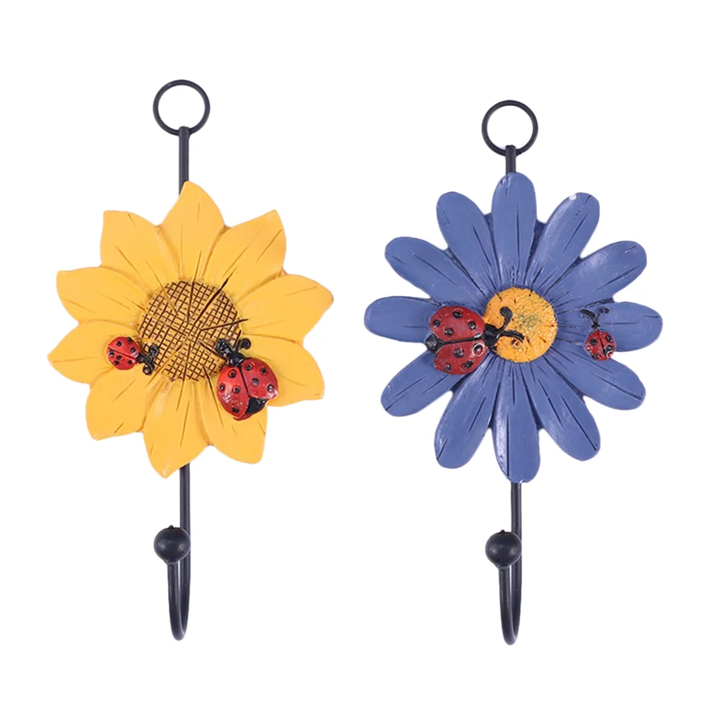 2 Pcs Hook up Sticky Hooks For Hanging Wall Coat Hanger Decorative Key Mounted Clothes Rack Bag Hat Small Chrysanthemum Child