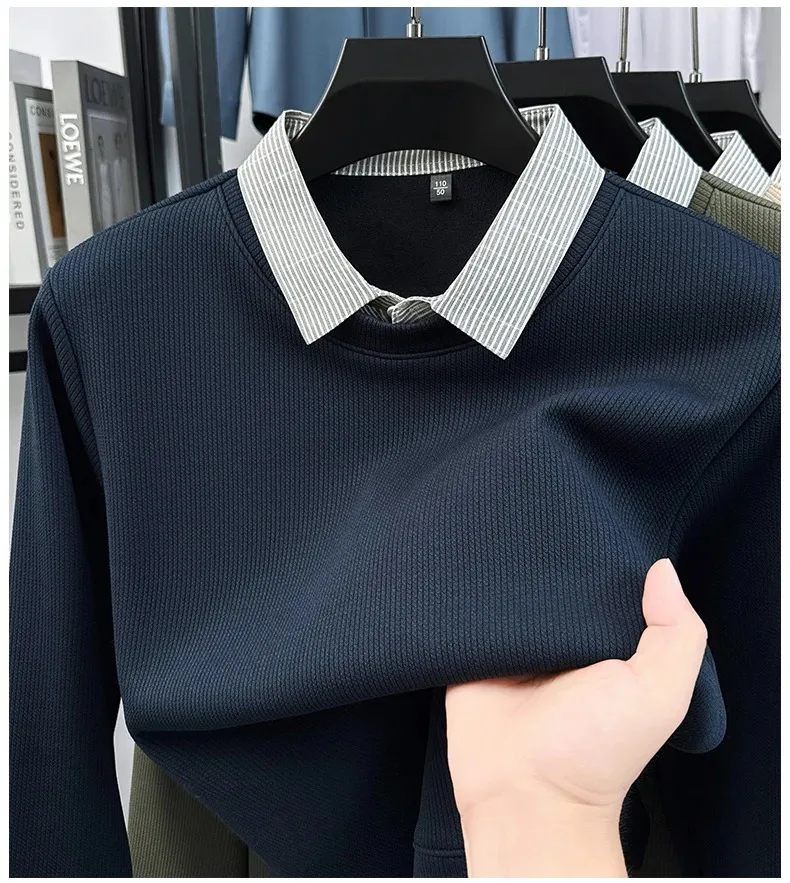 Hochwertiger gefälschter zweiteiliger Reverspullover für Herren, neue Mode, hautfreundlich, Komfort, Plüsch, warm, luxuriös, Trend, lässiger Pullover – Detail 13