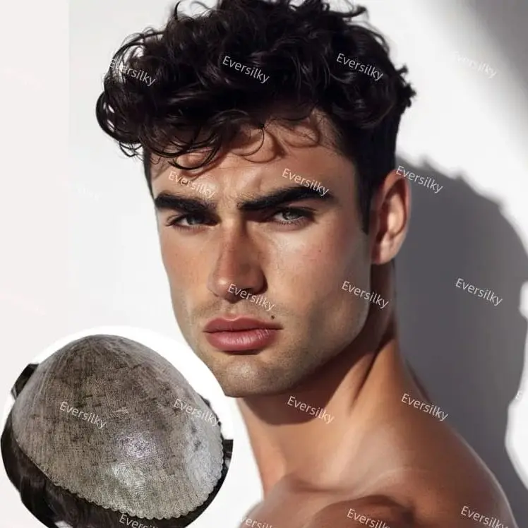 شعري طبيعي 100% شعر بشري 0.1-0.12 مللي متر حقن ميكروسكين سمك الجلد كامل بولي Base شعر مستعار 130% كثافة الشعر الاصطناعي #1