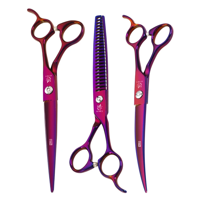 Fenice Grooming Scissors Dogs Purple JP 440c Straight Shears Thinner Shears Curved Scissors Pet Grooming Scissors Comb