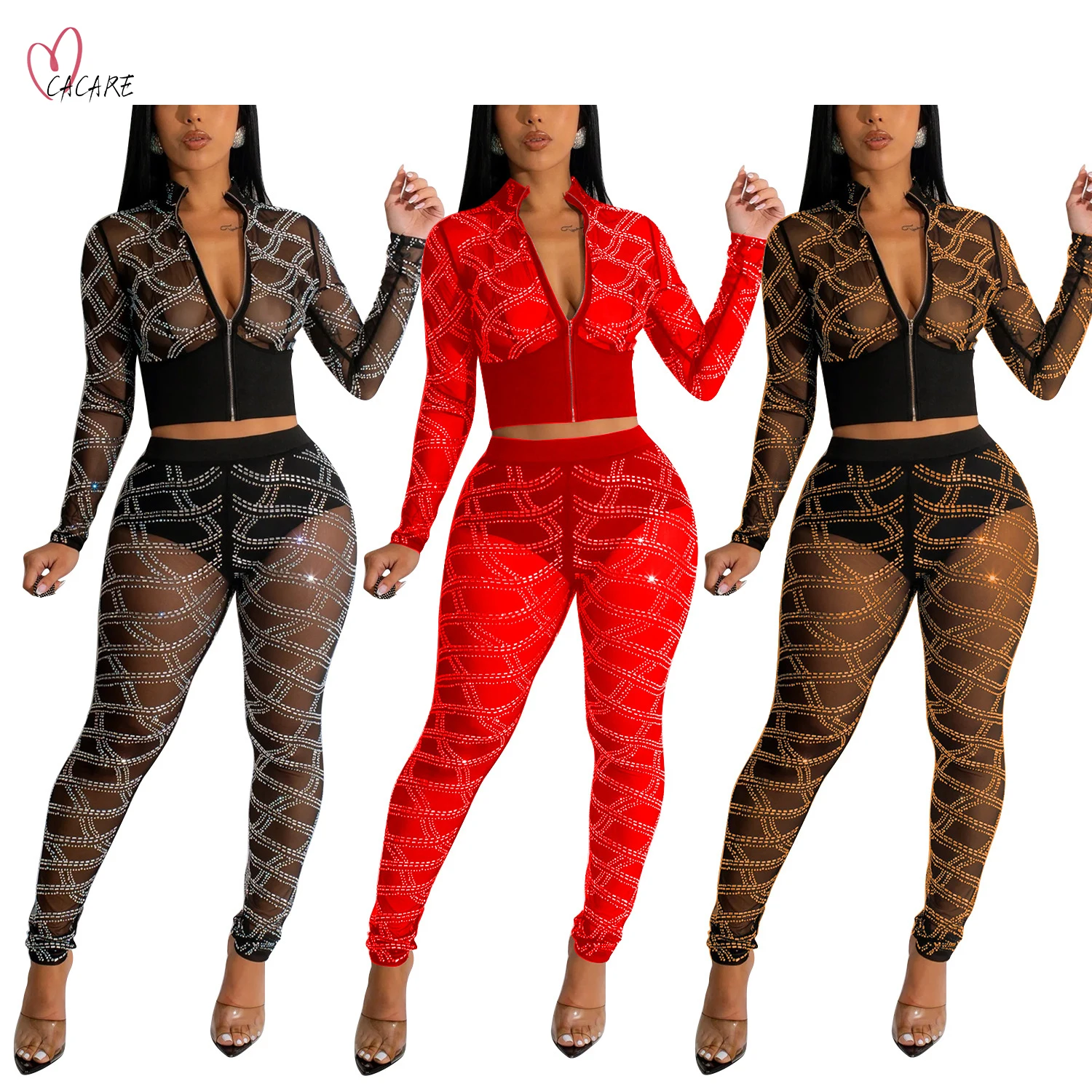 2023 Sexy Mesh Women Set Club Sets for Women 2 Pieces Pant Sets Groups of Pant Woman Clothing Suit y2k New two piece set F0072