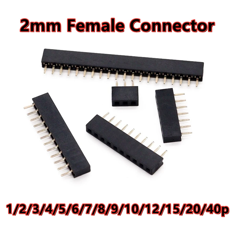 20PCS Single row female 2.0MM female chassis connector 2mm female connector 1*2P/3/4/5/6/7/8/9/10-40P 1x4p 1x6p 1x8p 1x10p