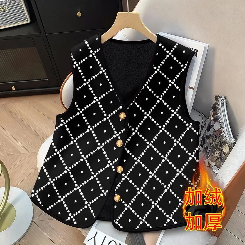 Velvet Thickened Warm Vest 2025 Autumn and Winter New Cold-proof Jacket Vest Vest Button Cardigan Top
