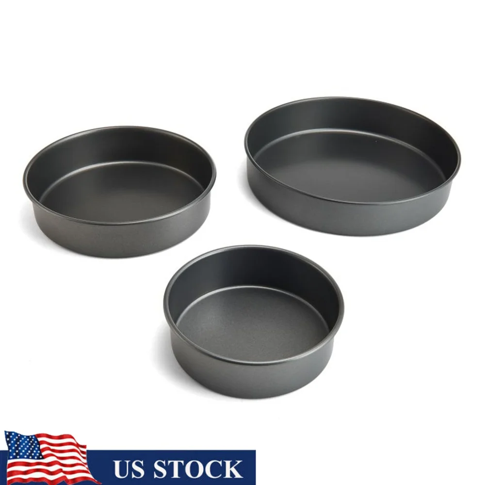

Professional 3-Piece Non-Stick Round Cake Pan Set Multi-Layer Cakes Heavy-Weight Carbon Steel Dishwasher Safe Baking Pans