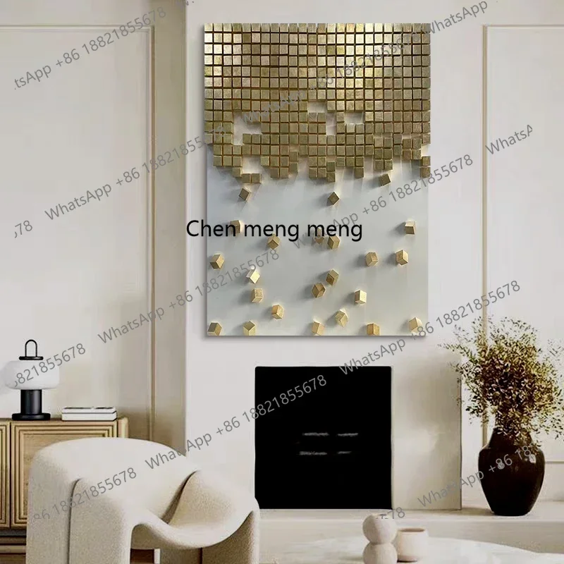 A74Nordic style living room relief decorative painting creative wooden block hanging painting modern entrance