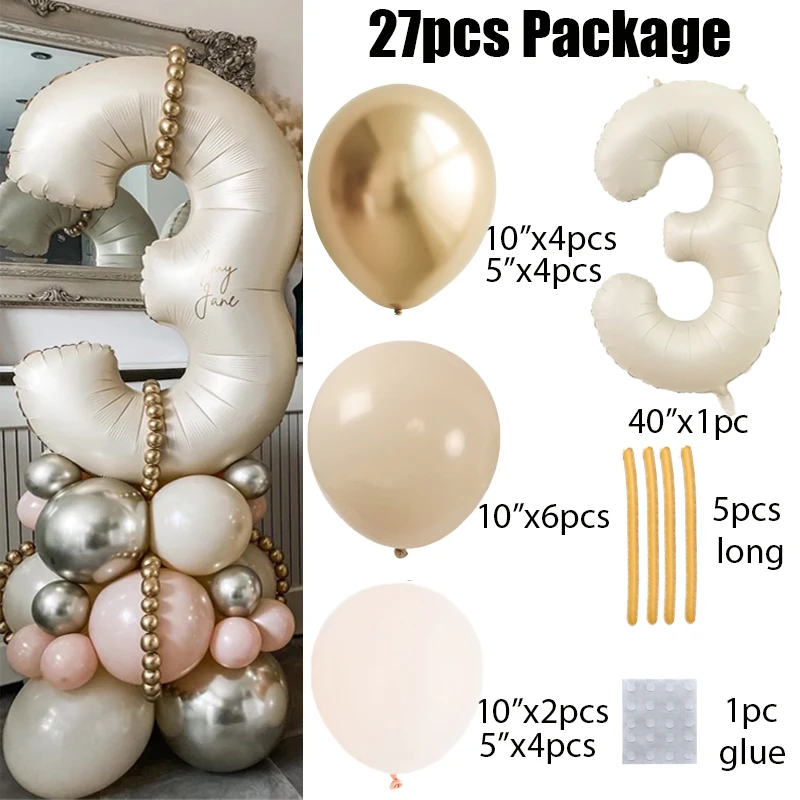 27pcs/set 40Inch Cream Caramel Number Balloons 1-9 Large Digital Foil Helium Ball Kids Adult Birthday Wedding Party Decoration