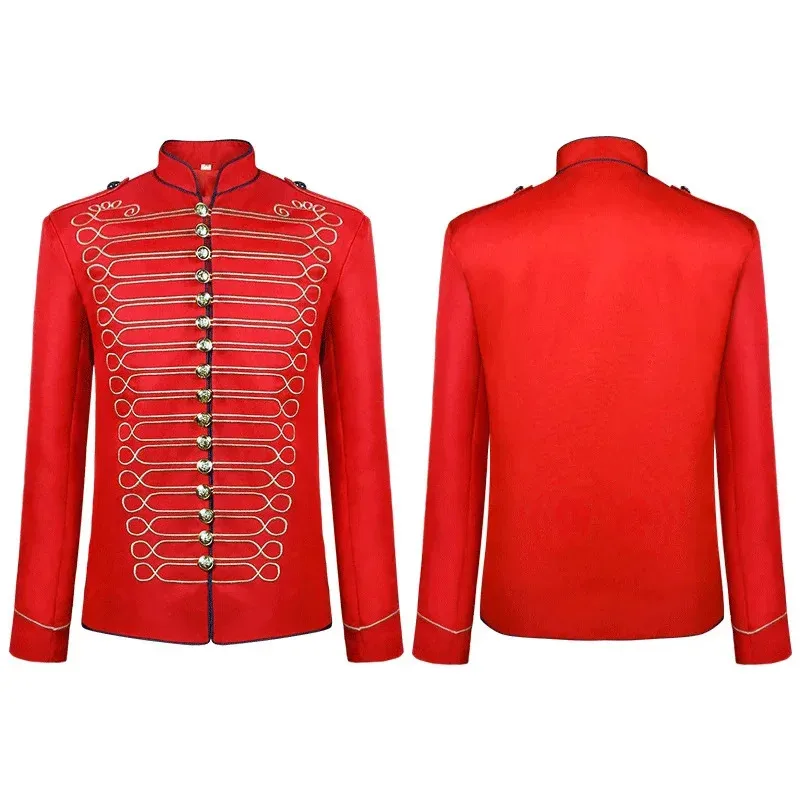 التطريز الرجال سترة هوسار القرون الوسطى تأثيري السترة القوطية Steampunk معطف الطبال موكب موحدة السترات العسكرية رجل الملابس