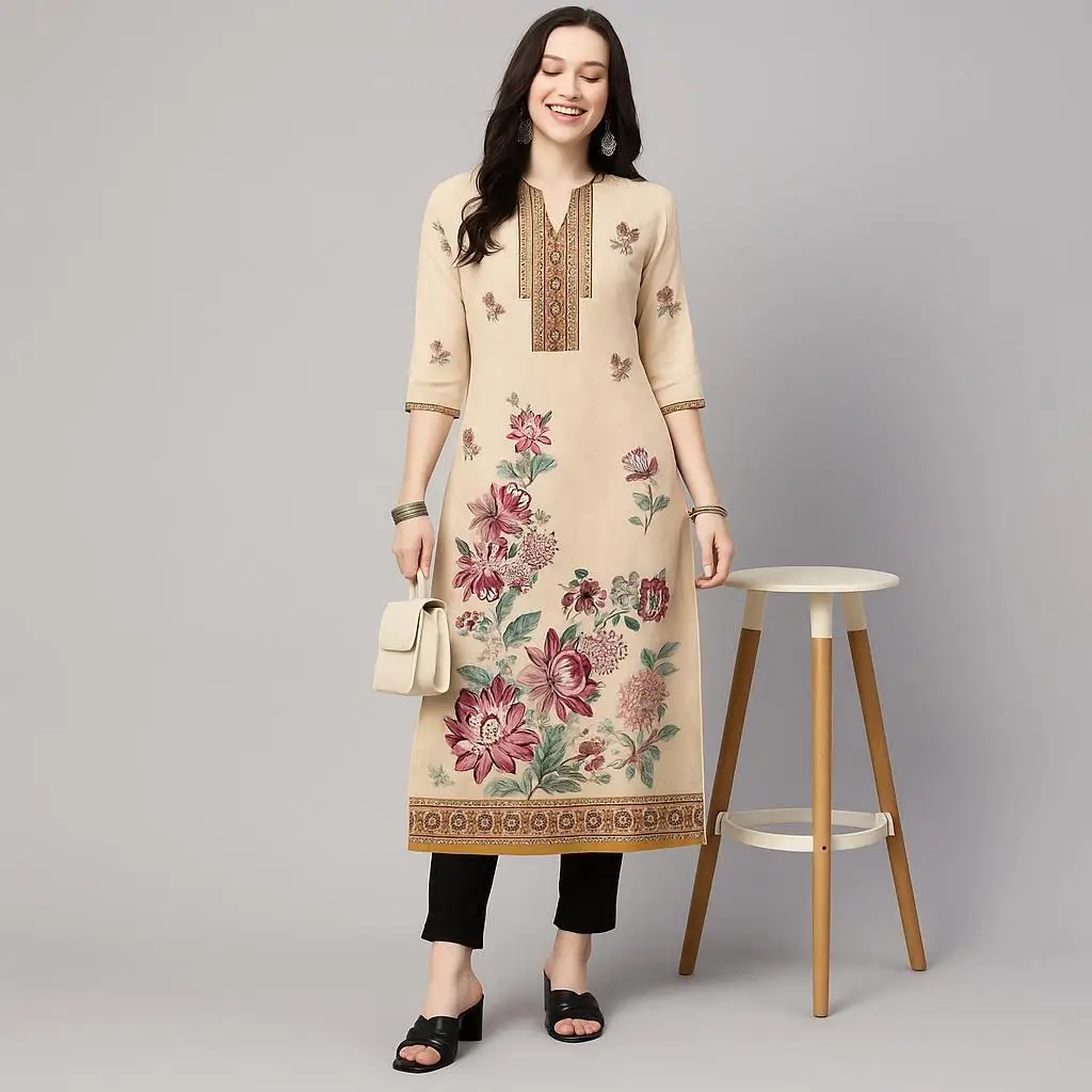 Muçulmano kurt feminino casual moda vestido de manga comprida tubo reto casual flor étnica kaftan marroquino feminino robe