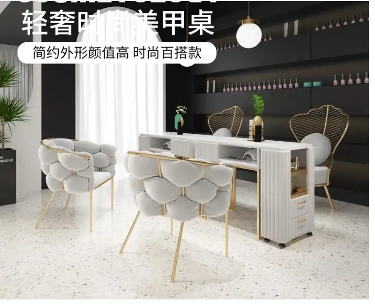 Wholesale luxury glass white nail table de manicure desk with lamp exhaust pink beauty salon equipment furniture