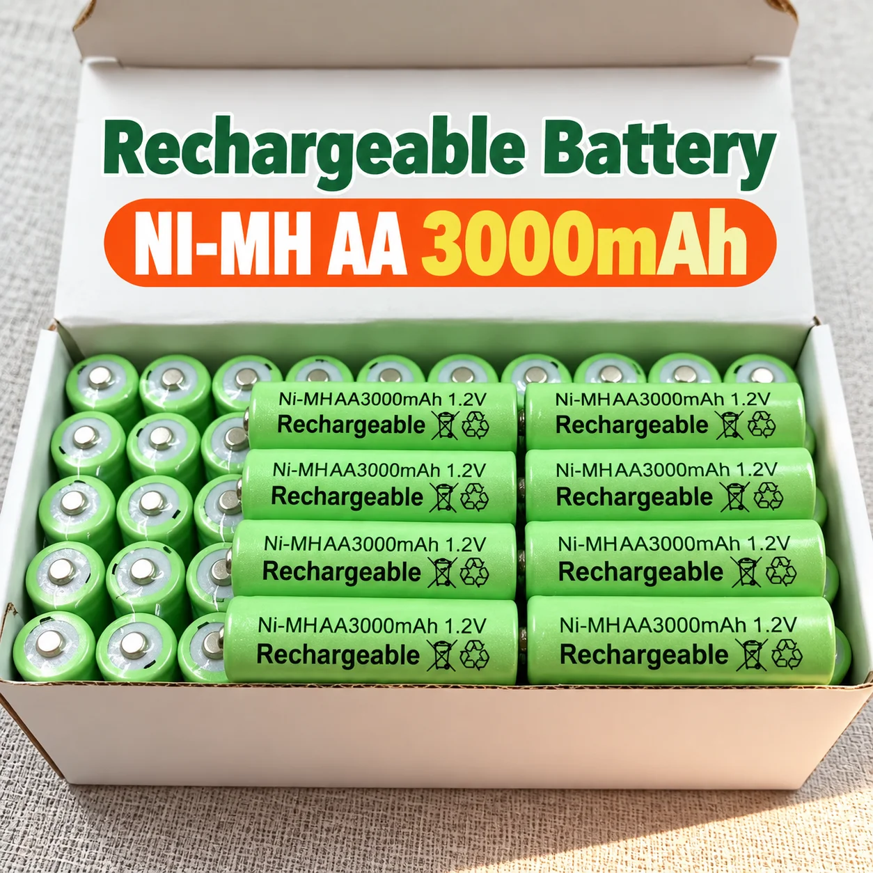High Capacity 1.2V 3000mAh NiMH AA Rechargeable Batteries, 8-Pack with Long Life & Low Self Discharge for Toys RC Camera Flash