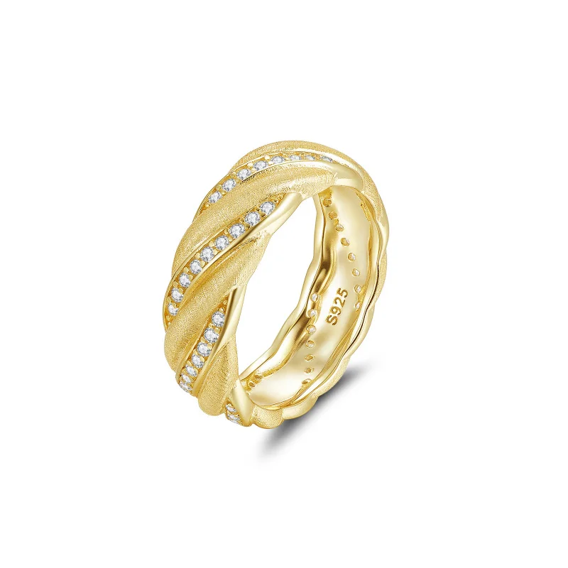 Lab-Grown Diamond S925 Sterling Silver Brushed Moissanite 18K Solid Gold Twisted Ring Custom Wholesale