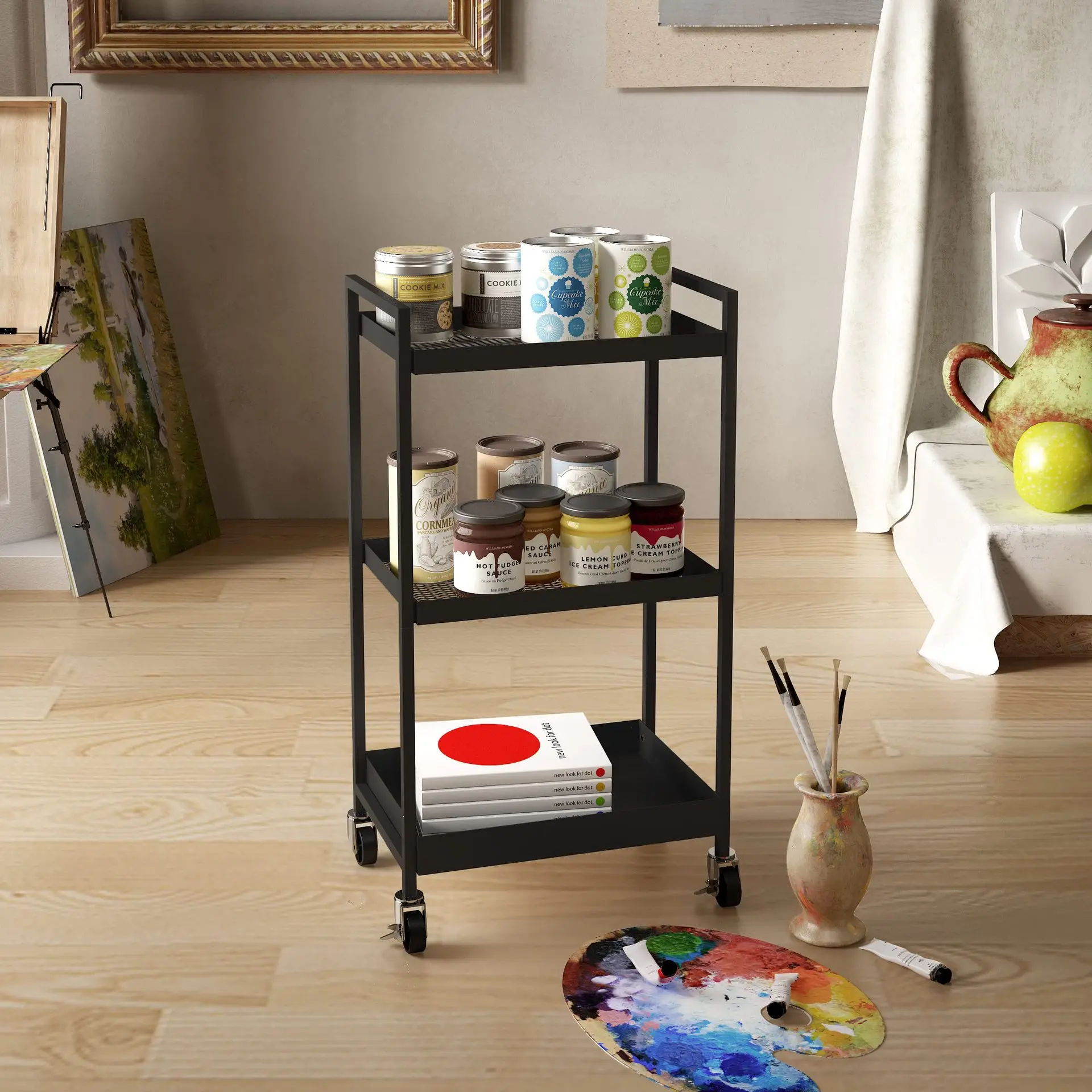 Cross-Border Foreign Salon Trolley Multi-Layer Removable Carbon Steel Trolley Floor-Standing Rack