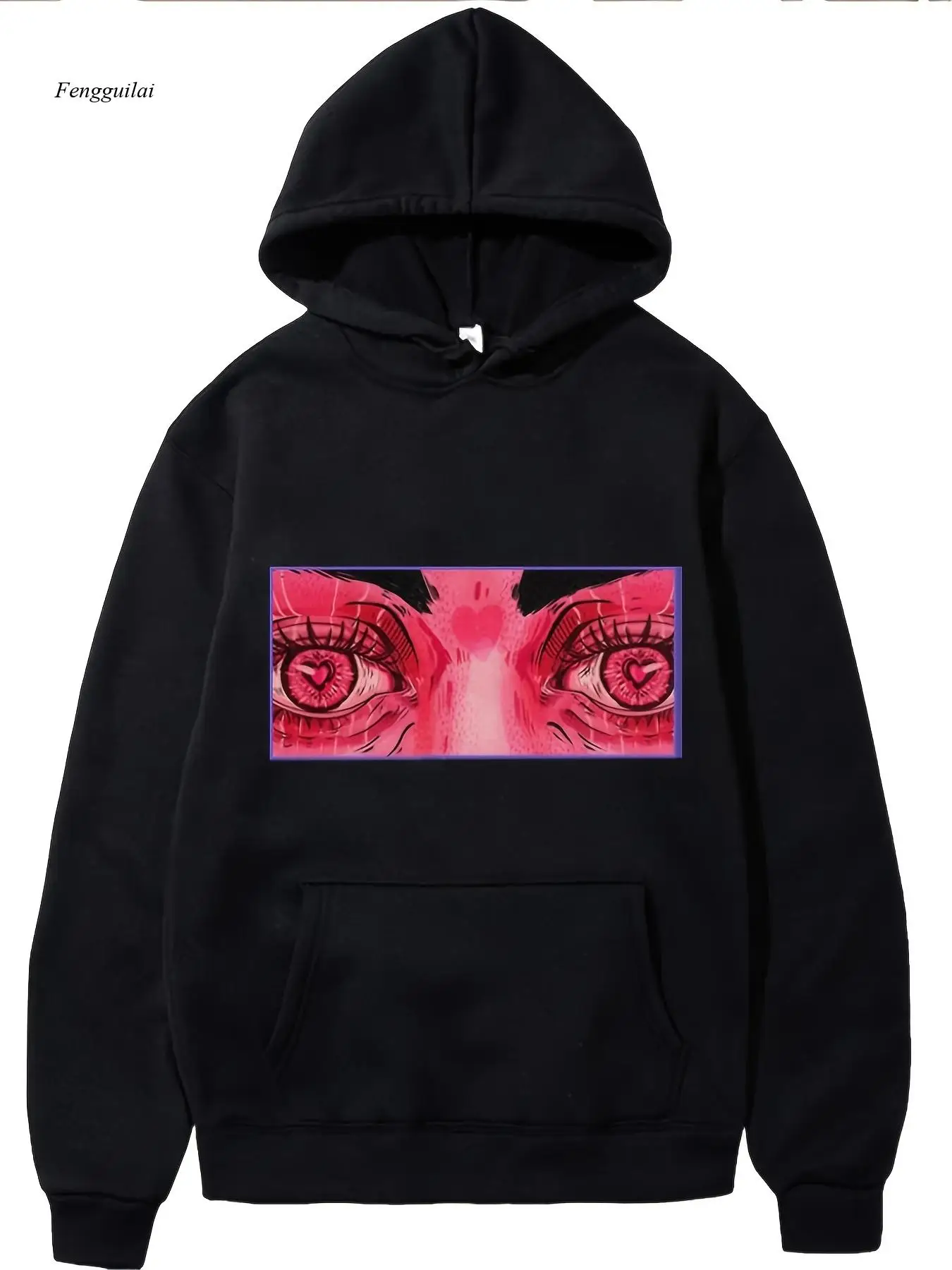 

Толстовка с капюшоном в японском стиле Streetwear — с рисунком розовых глаз — тяжелая толстовка с капюшоном
