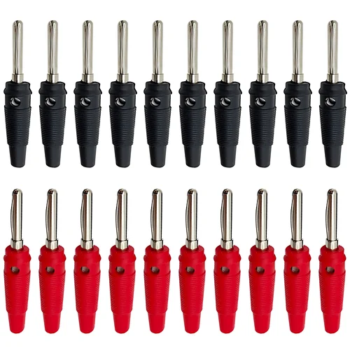 20/100 Uds. Conectores de clavija Banana de 4mm negro y rojo conexión de tornillo de conector apilable cubierto con aislamiento de alta corriente