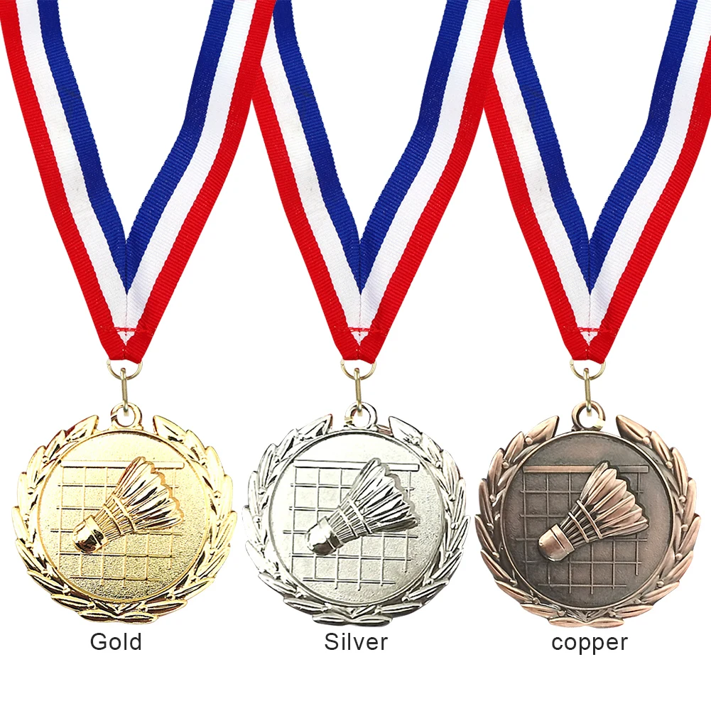5cm Badminton Medal Gold/Silver/Bronze Medal with Neck Ribbon Sports Medals Badminton Award Medals for Games Sports Competitions