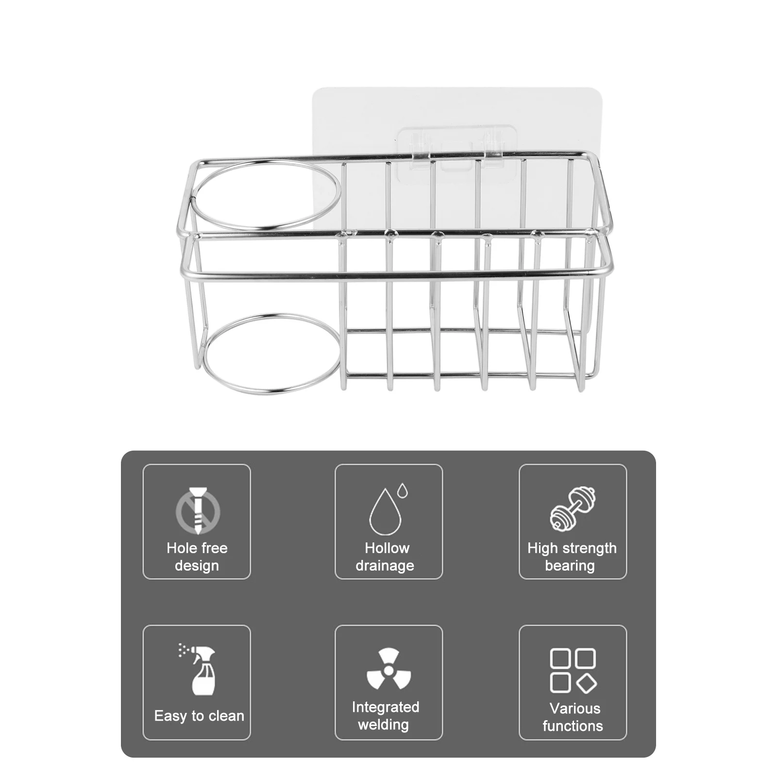 

Stainless Steel Water Resistant Sink Sponge Storage Holder Brush Drainer Rack Kitchen Storage Organizer Sink Drain Shelf