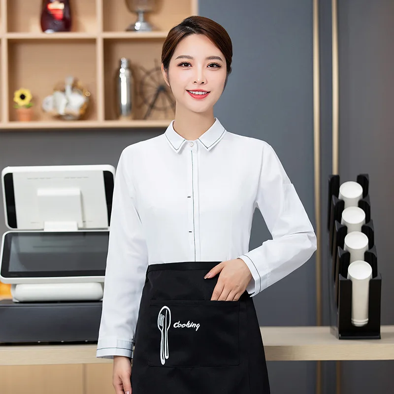 Western Restaurant Waiter Shirt Autumn Coffee Shop Work Uniform Catering Milk Tea Shop Cake Shop Employee Long Sleeve Uniform