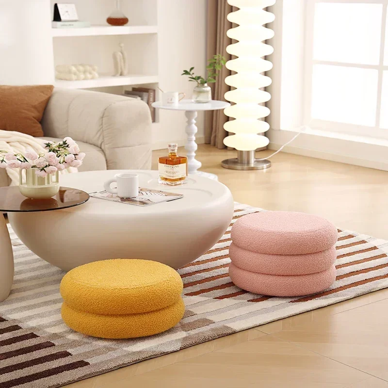 Footstool with Storage Cushioned Living Room Seat with Detachable Lid Beige Dressing Table Stool with Tufted Design