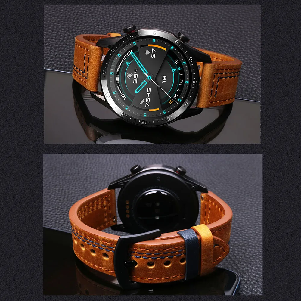 Vintage Genuine Leather Watchbands Samsung Galaxy, Garmin Huawei Bands 22mm 20mm Women Men Cowhide Watch Band Strap Watchband