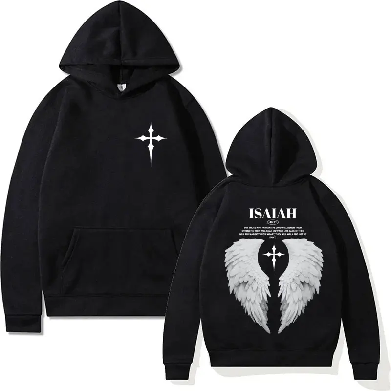 Aesthetic Christian Jesus Wing Bible Verse Hoodies Unisex Trendy Harajuku Oversized Sweatshirts Gothic Casual Fleece Streetwear