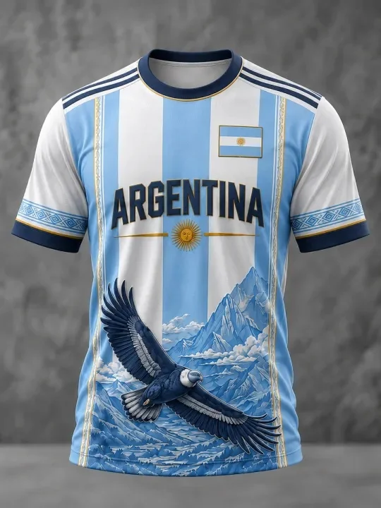 Unisex Argentina Soccer Jersey Stripe Sun Emboss Skyline Crest Dual-Stripe Cuffs 2026 Crest Fan Football Shirt - view 4