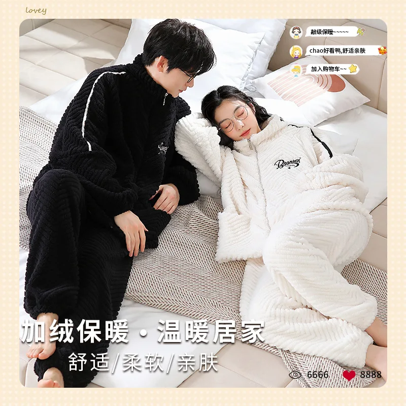 Couple Zipper Pajamas Sets Men Women Winter Thicken Pyjamas Sleepwear Korean Lovers Homewear Soft Warm Pijama Mujer Homme