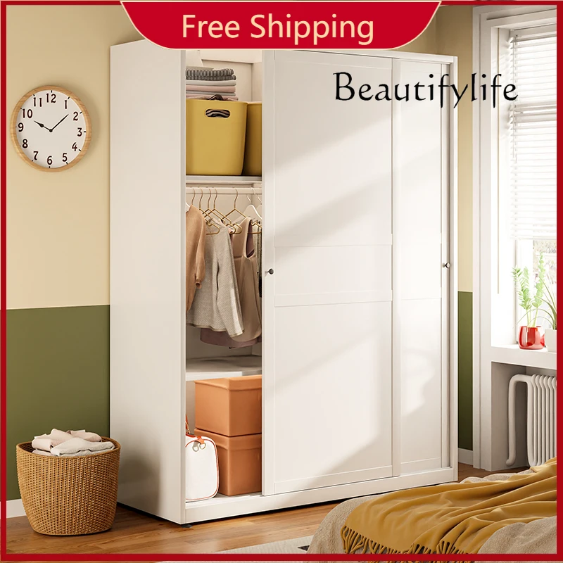 

R Nordic Quiet Aesthetic Wardrobes Orgnizer Women White Bedroom Wardrobes Sliding Door Metal Kleiderschrank Furniture Home
