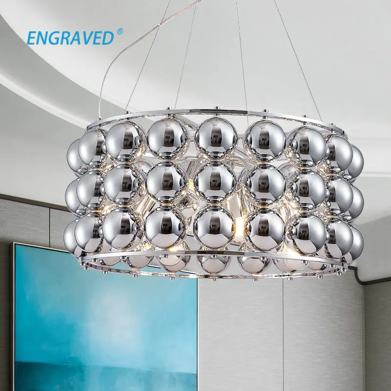 Retro Italian Bauhaus Spherical Chandelier Vintage Luxury Silver Bedroom Living Room Study Home Decorative Lamps Round Ball